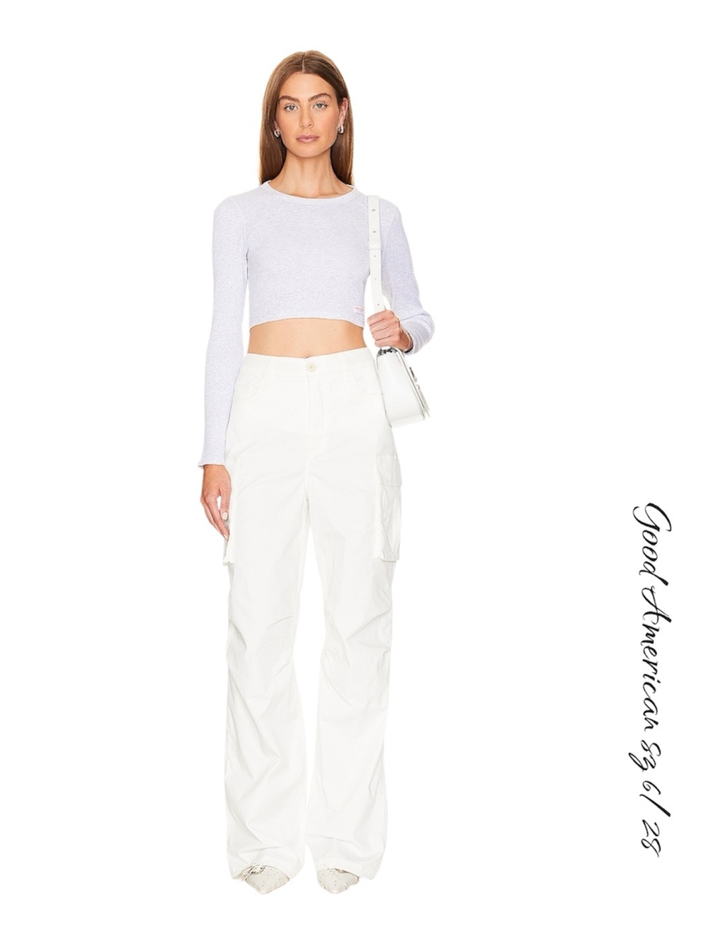 Good American Baggy Cargo Pants White Cloud High Rise 6 / 28 NWT